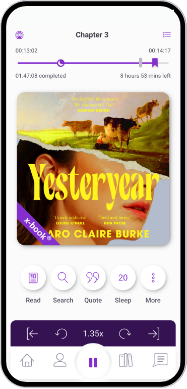 x-book player showing Yesteryear by Aro Claire Burke with cover art and playback controls