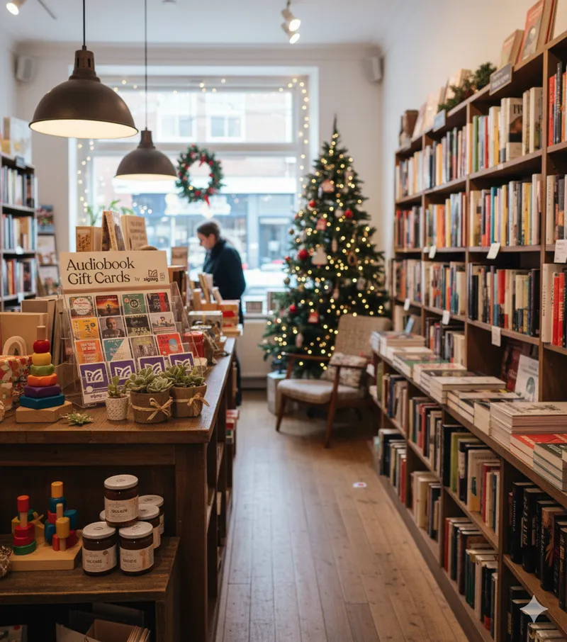 xigxag audiobook gift cards on display in a bookshop